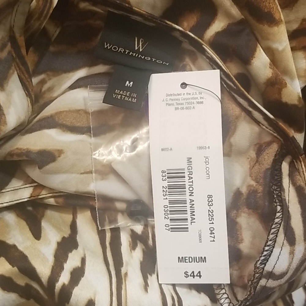 NWT Worthington Leopard Print Tie Front Blouse Medium Animal Print Top - Picture 7 of 8